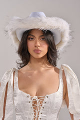 LETS RIDE FAUX FUR TRIM COWBOY HAT