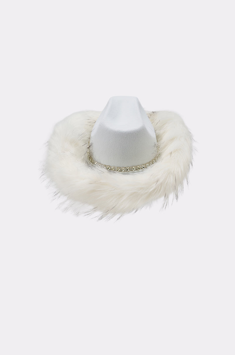 LETS RIDE FAUX FUR TRIM COWBOY HAT