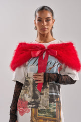 WITH A BOW FAUX FUR SHAWL