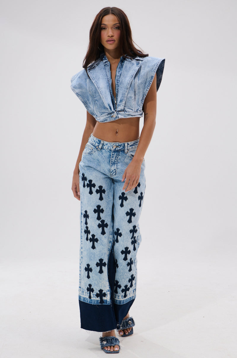 TOO COOL FOR YOU DENIM ZIP-UP BLOUSE