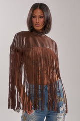 FRINGE FOR DAYS FAUX LEATHER TOP
