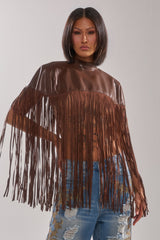 FRINGE FOR DAYS FAUX LEATHER TOP