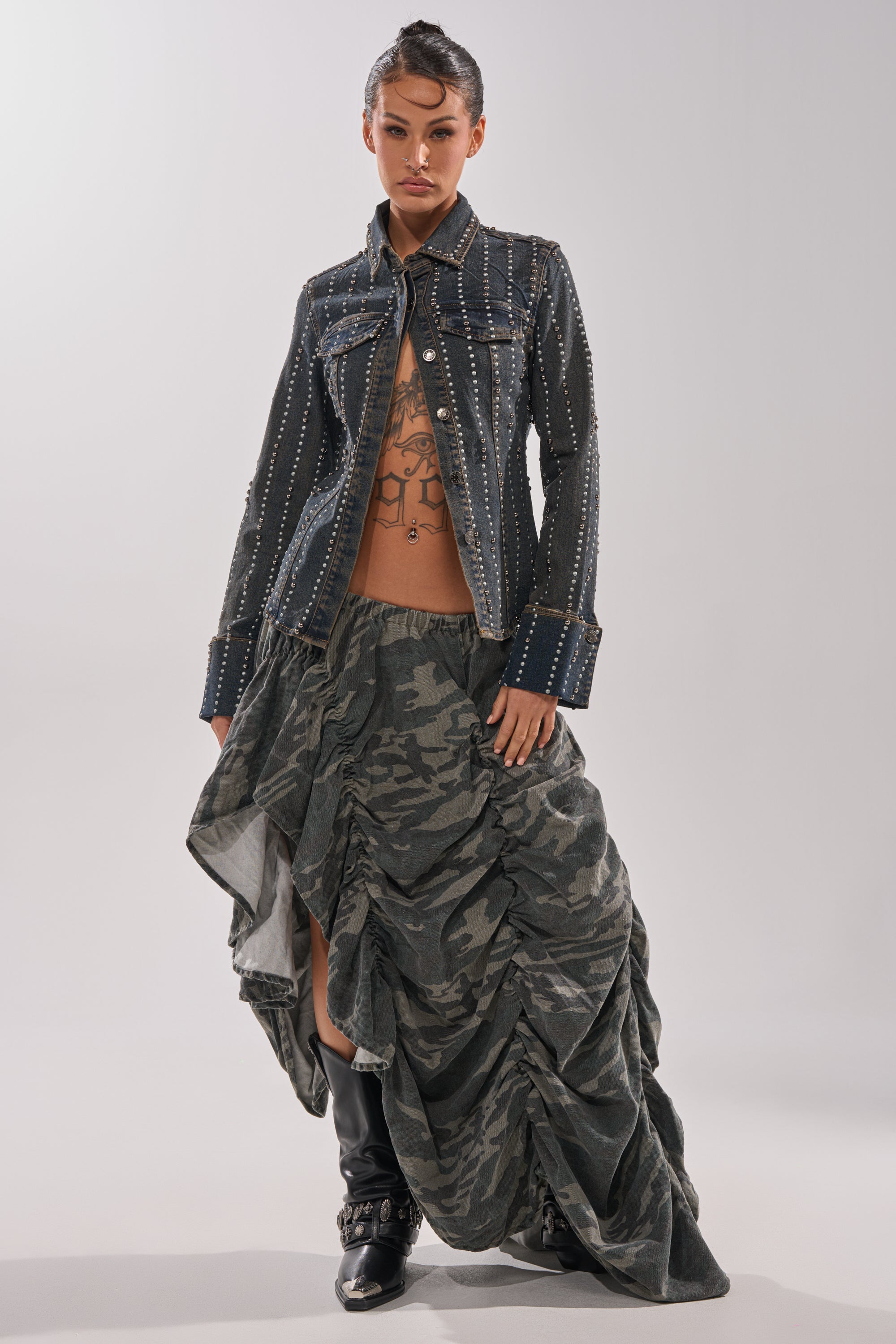 VANJA STUDDED DENIM BUTTON DOWN