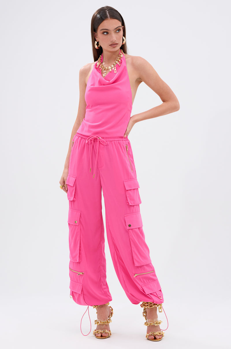 UP TO NO GOOD HALTER BLOUSE IN PINK