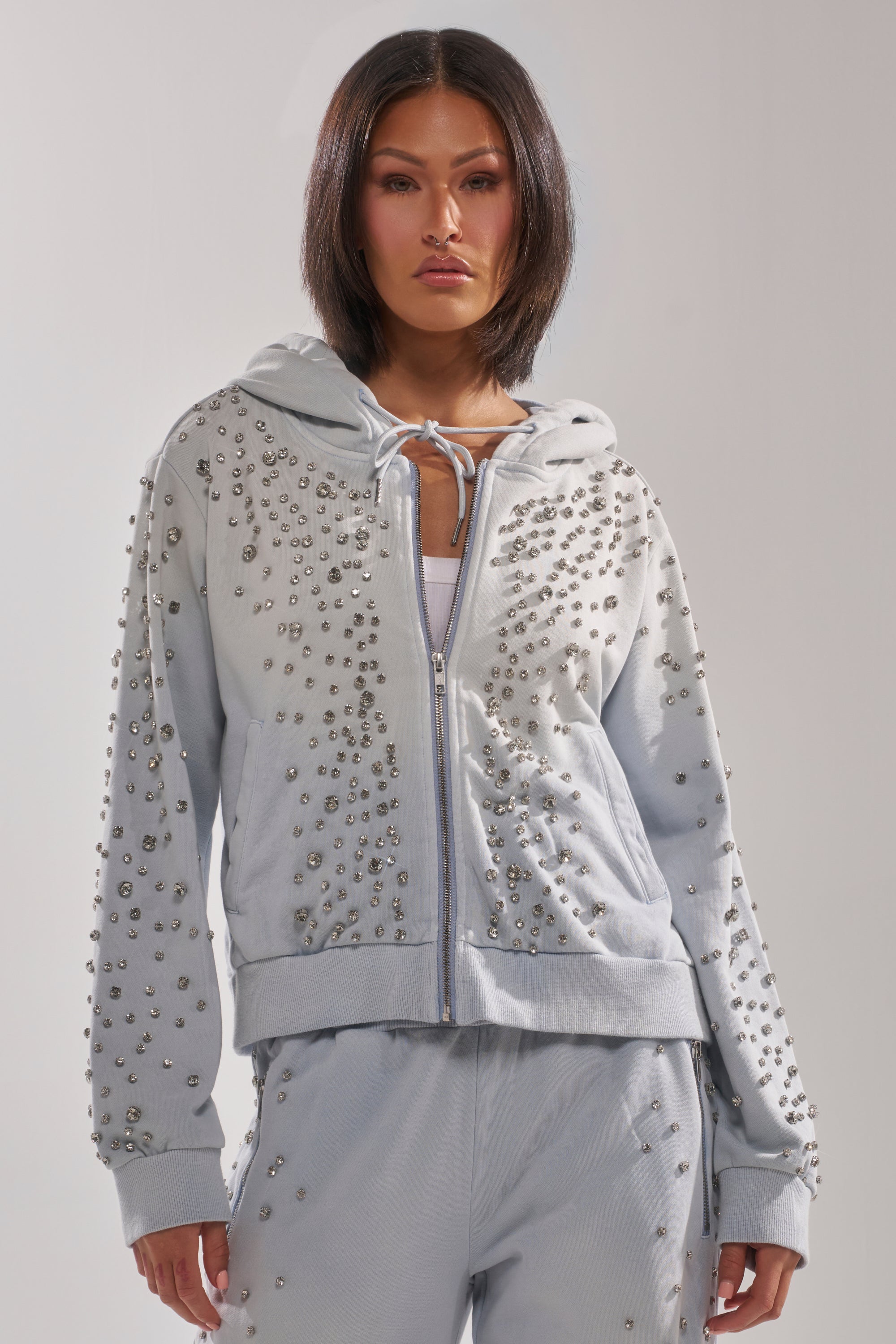 OH HOT DAMN EMBELLISHED ZIP UP SWEATSHIRT