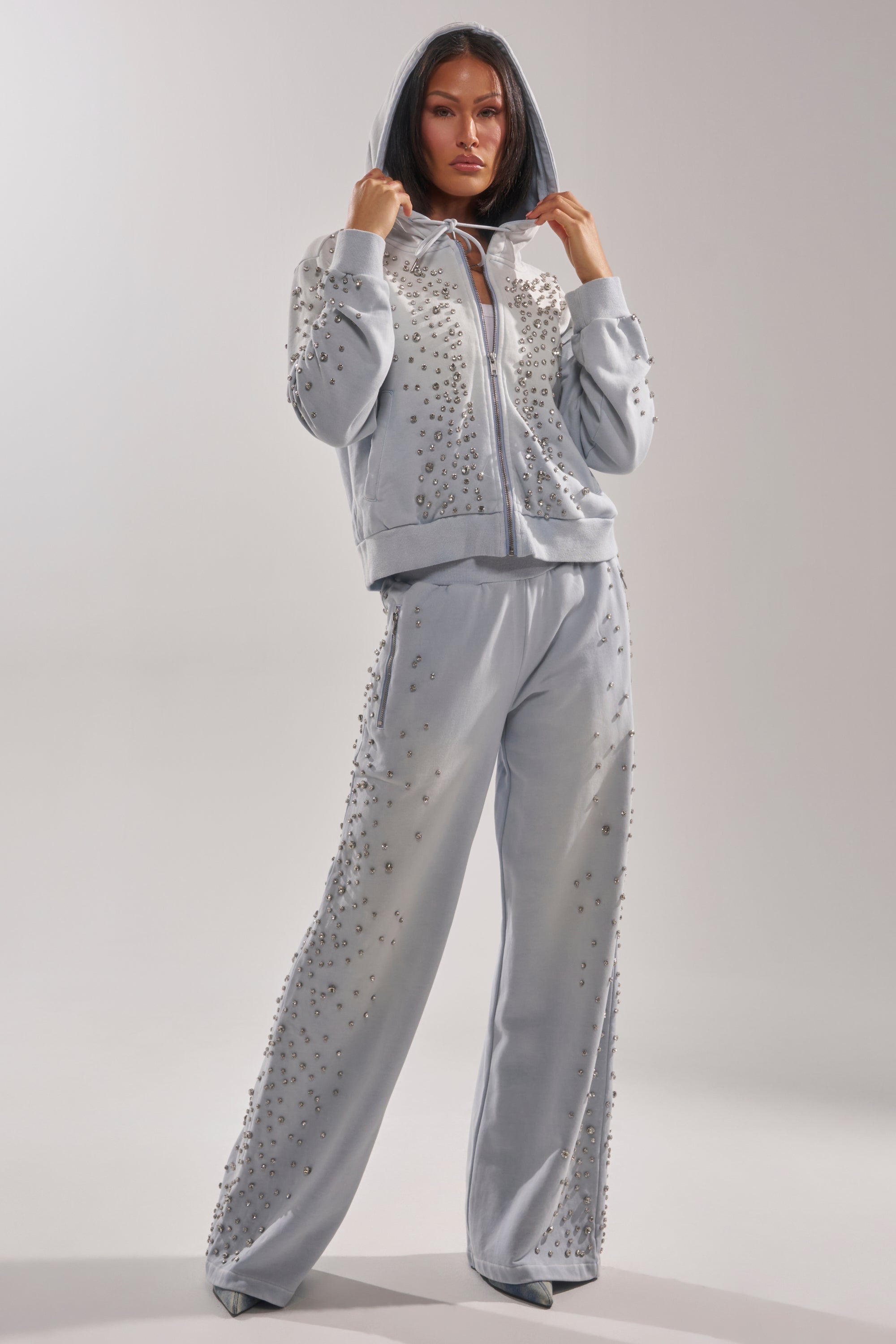 OH HOT DAMN EMBELLISHED ZIP UP SWEATSHIRT