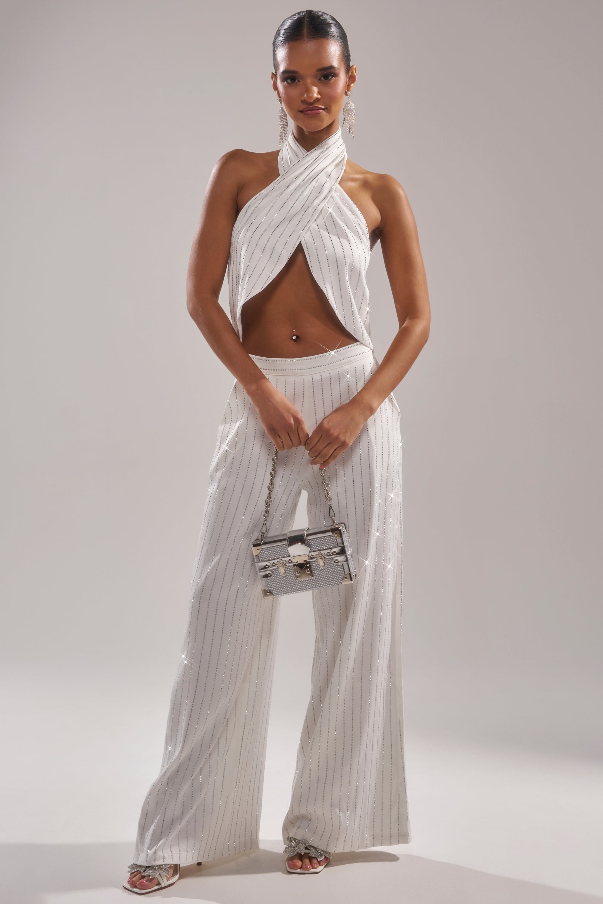 PRINCESS TREATMENT RHINESTONE HALTER TOP