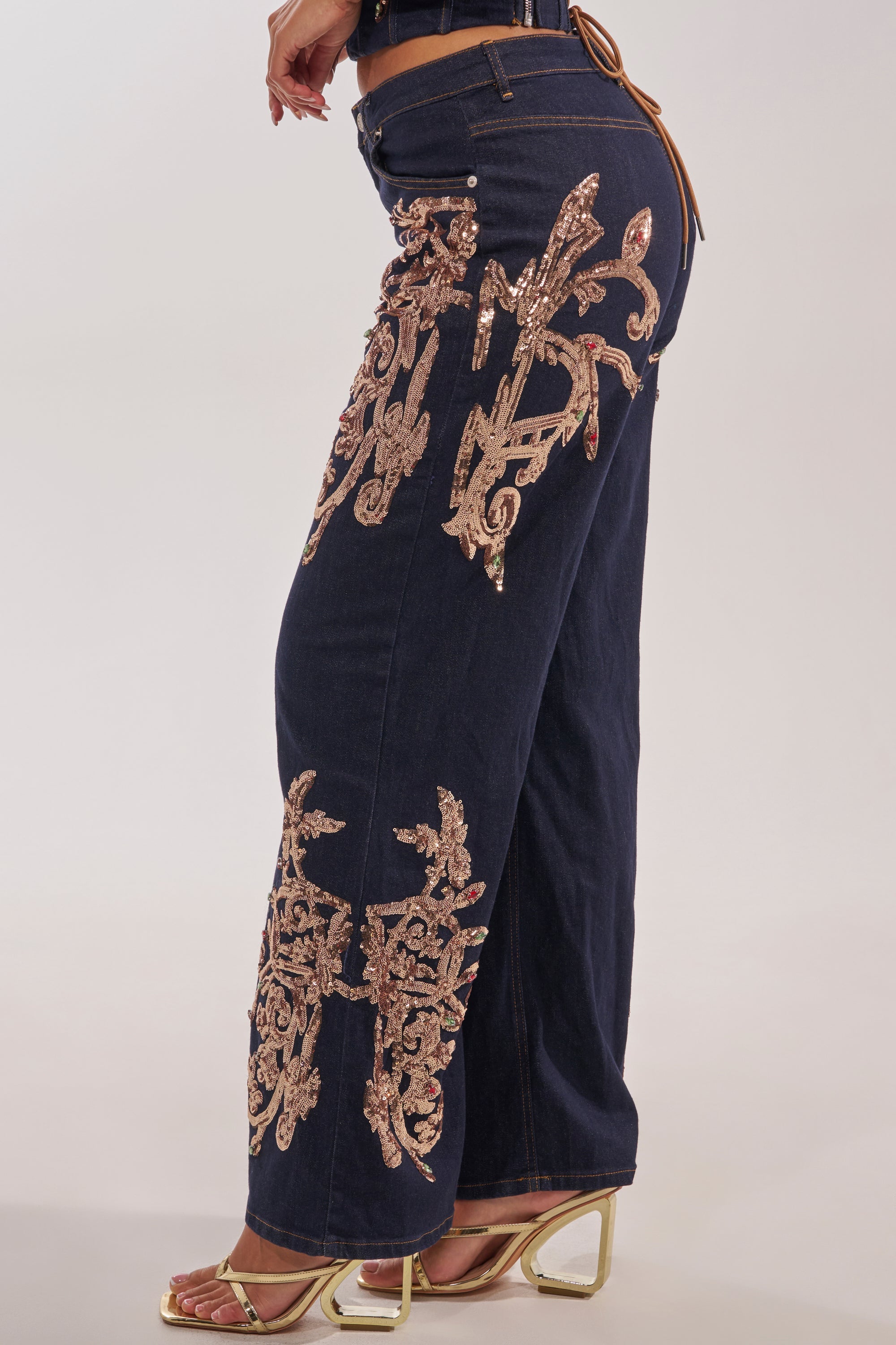 MALIBU EMBELLISHED WIDE LEG DENIM