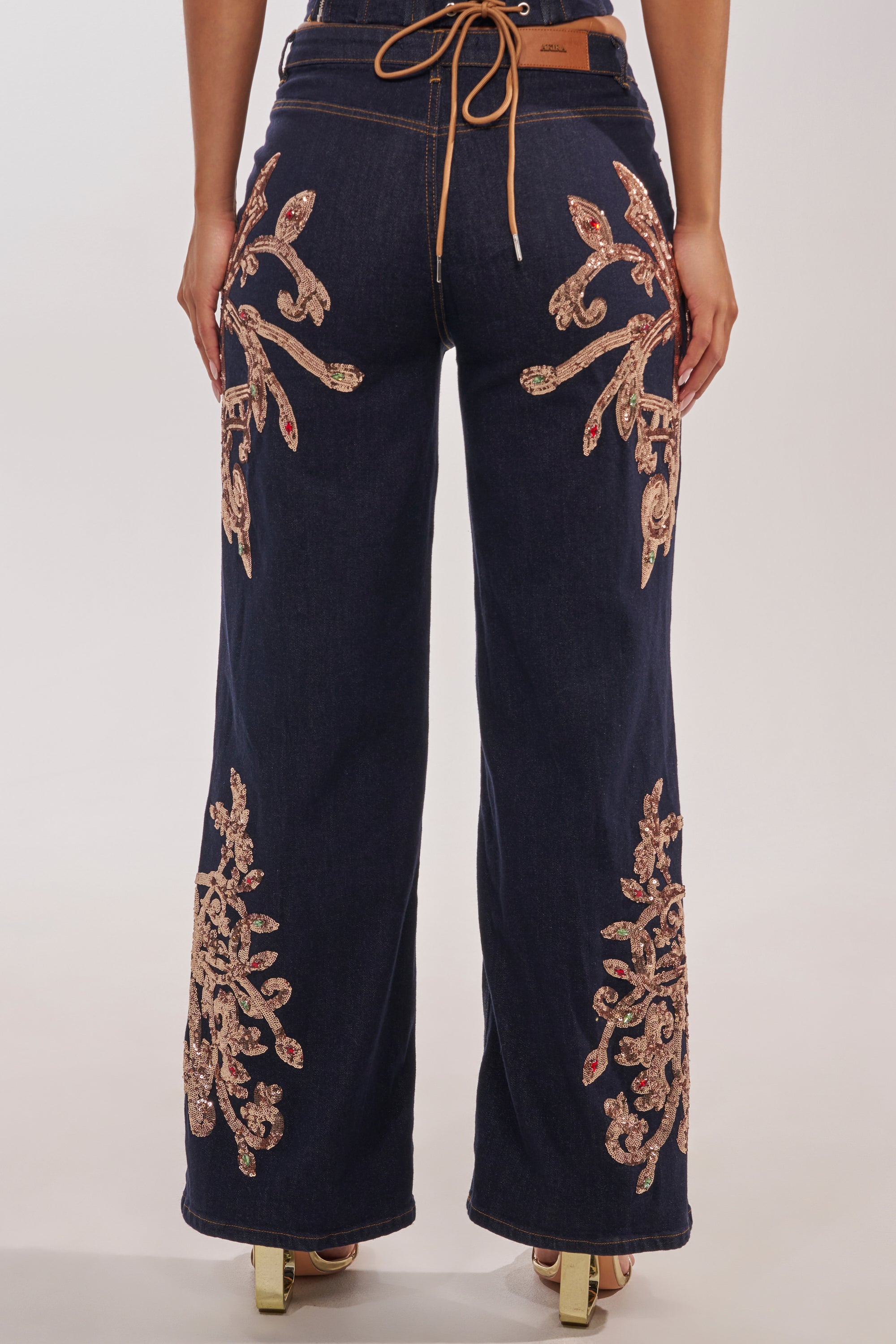 MALIBU EMBELLISHED WIDE LEG DENIM