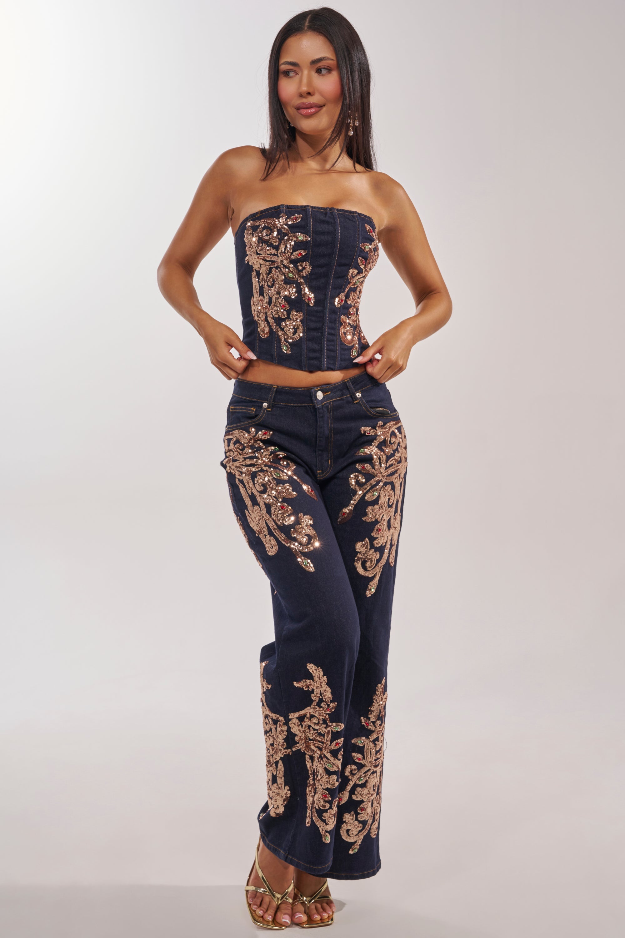MALIBU EMBELLISHED WIDE LEG DENIM