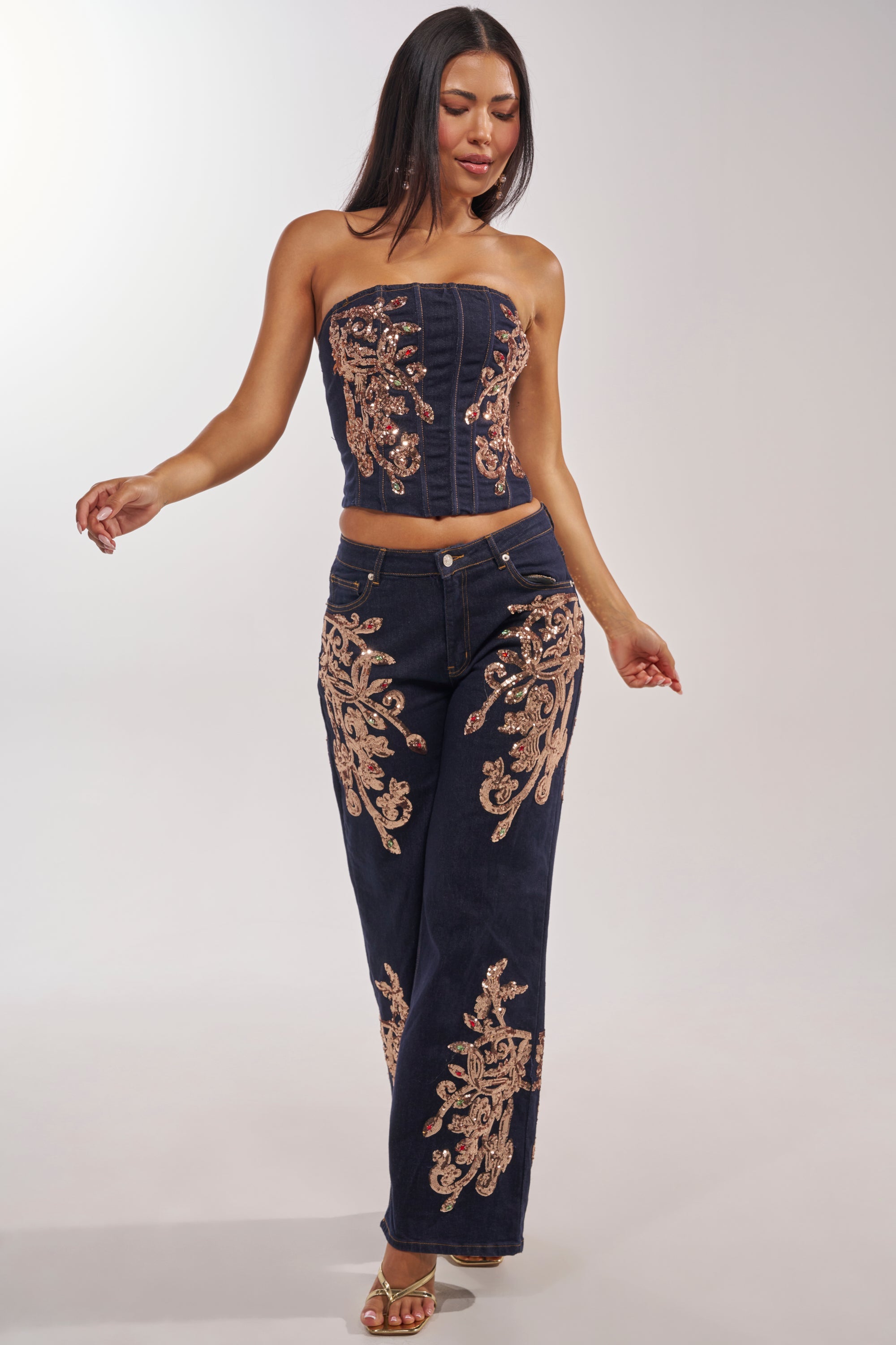 MALIBU EMBELLISHED WIDE LEG DENIM