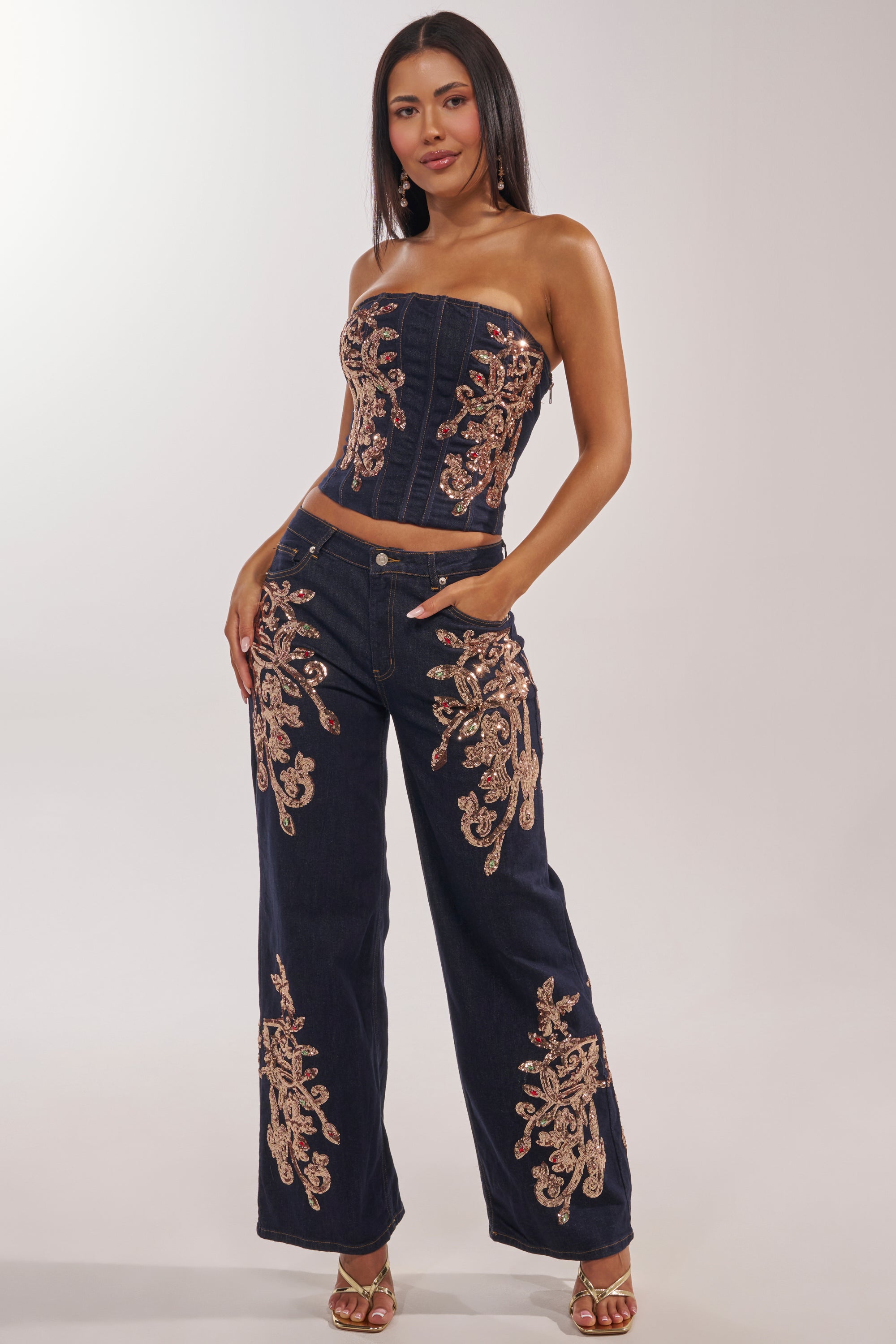MALIBU EMBELLISHED WIDE LEG DENIM