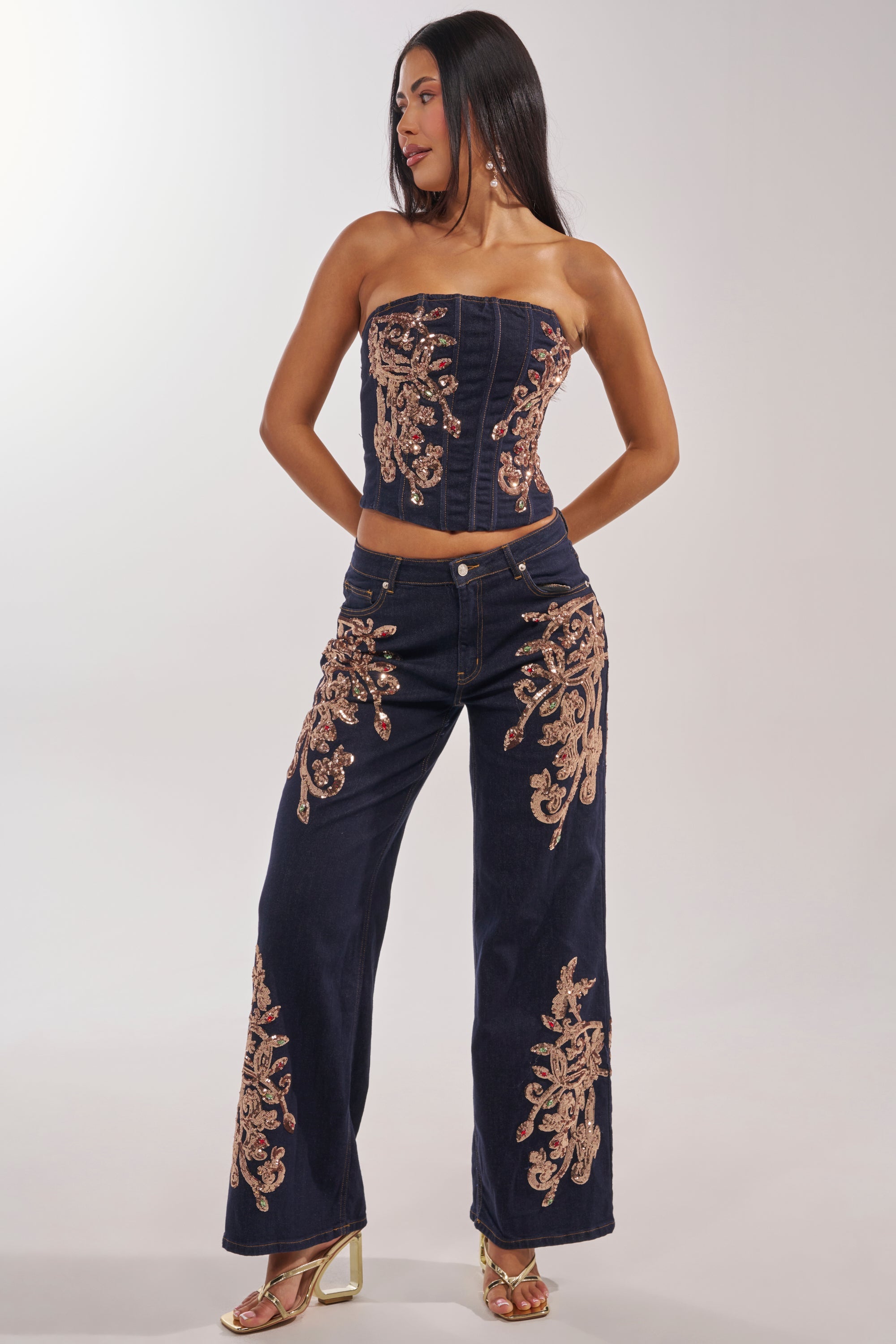 MALIBU LACE UP EMBELLISHED DENIM CORSET