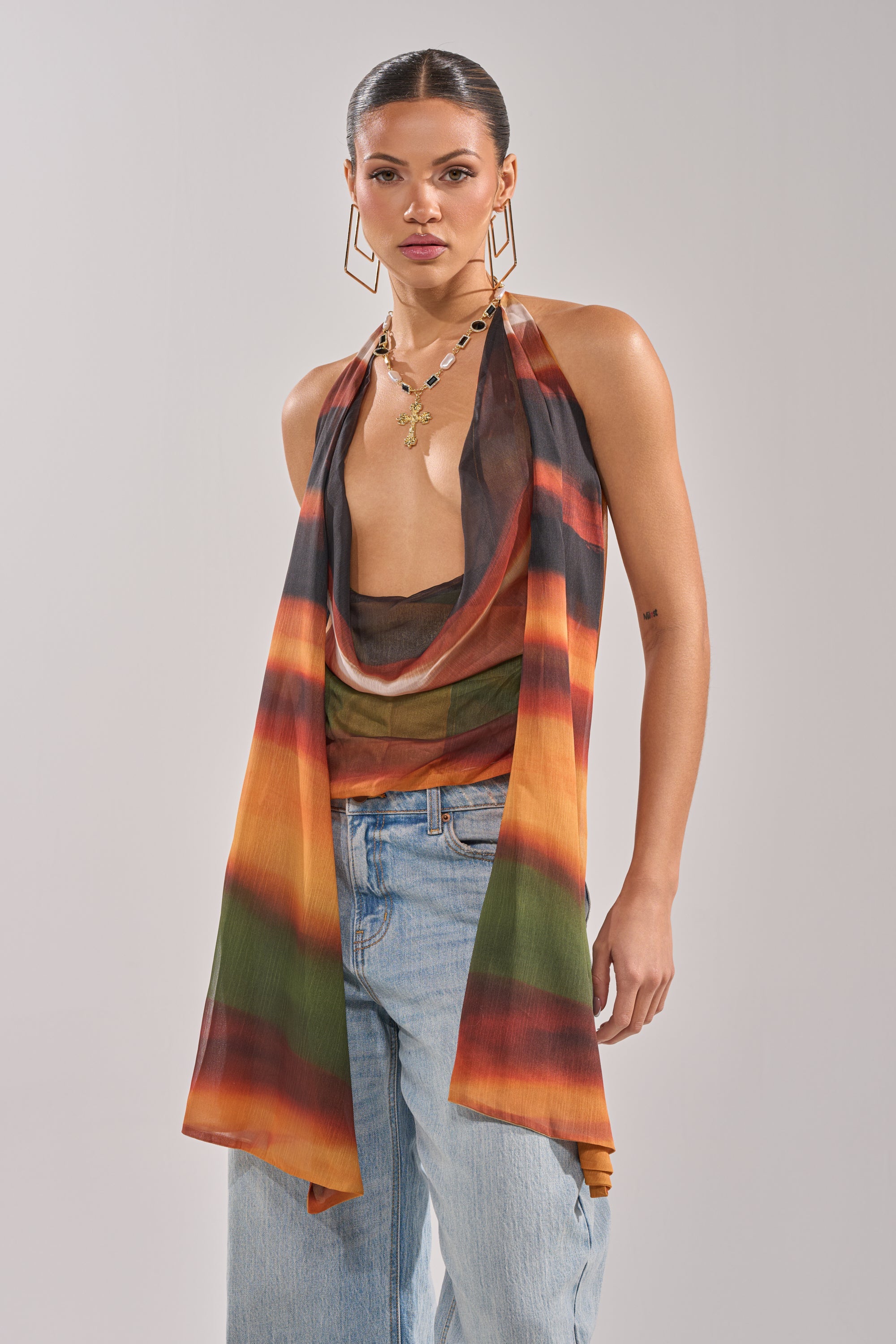 SELENA DEEP COWL HALTER TOP