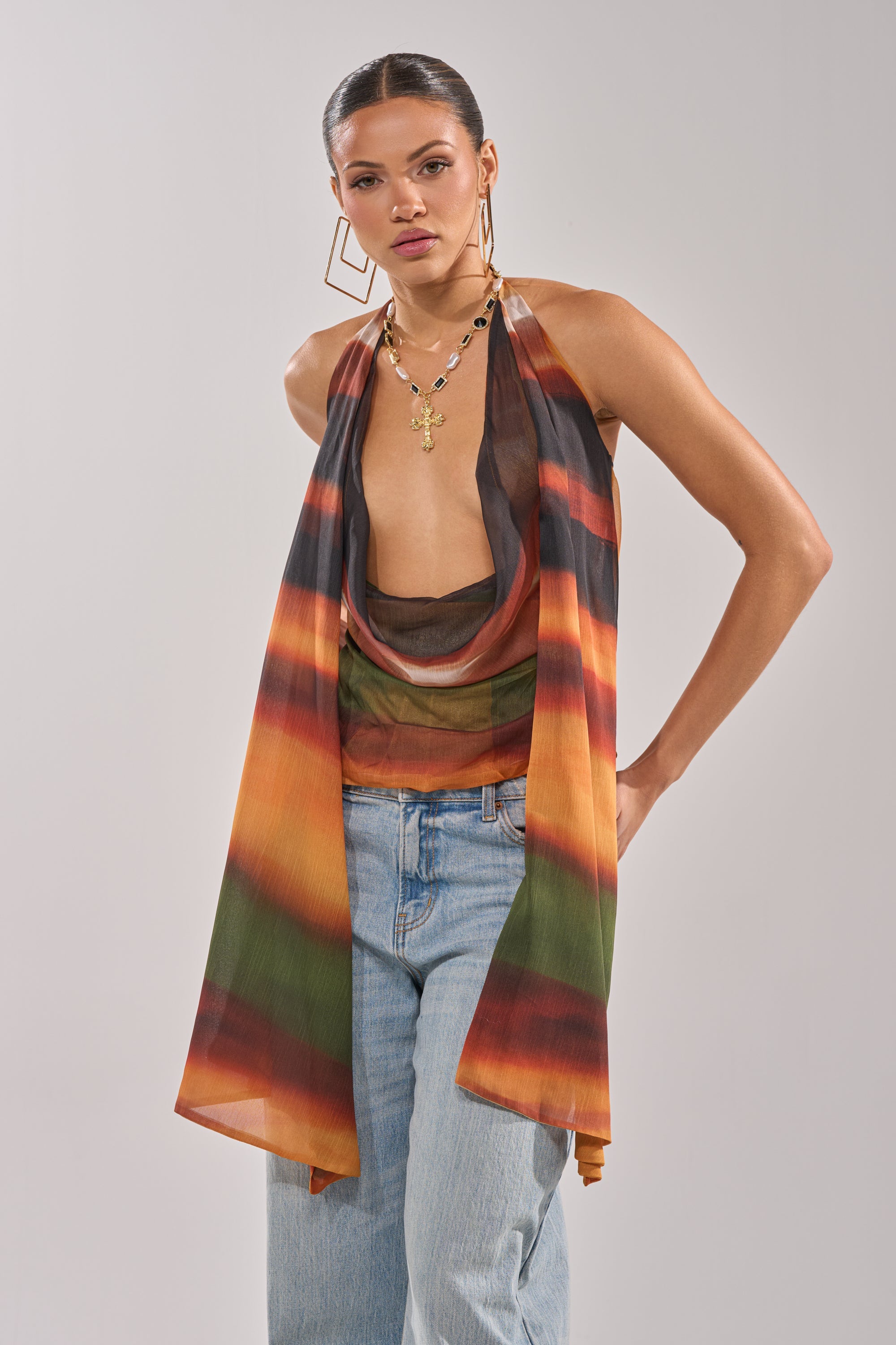 SELENA DEEP COWL HALTER TOP