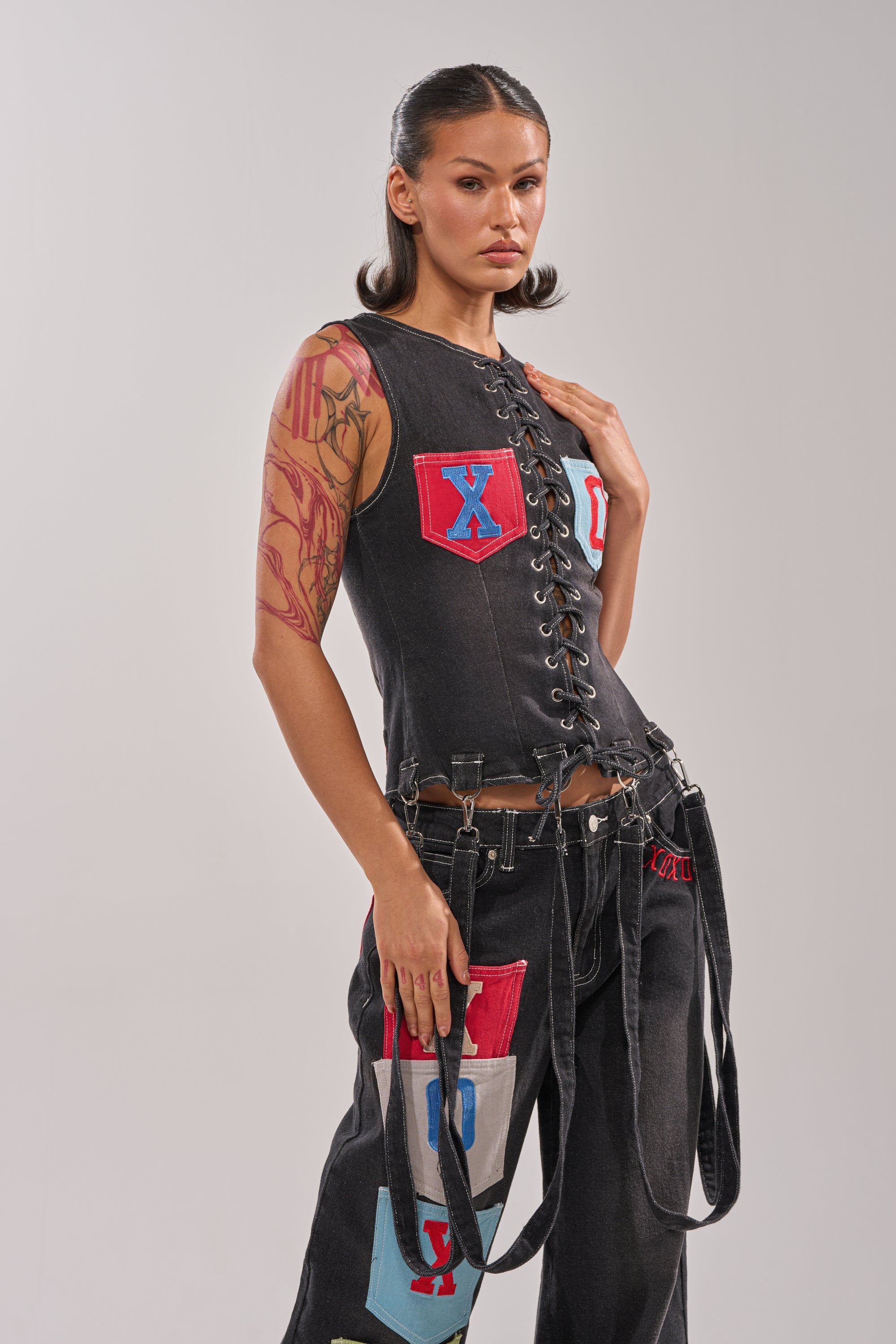 BRING IT BACK LACE UP DENIM TOP