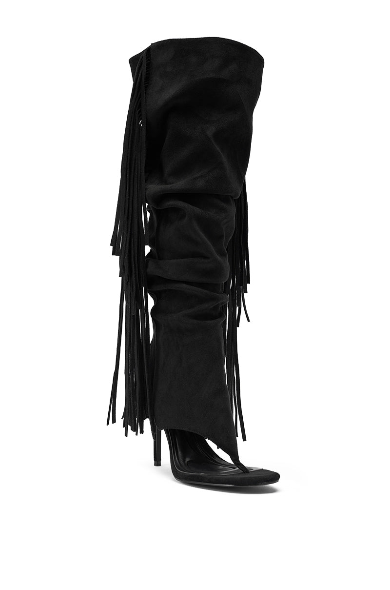 AZALEA WANG JOHANNA BLACK FRINGE GLADIATOR SANDAL