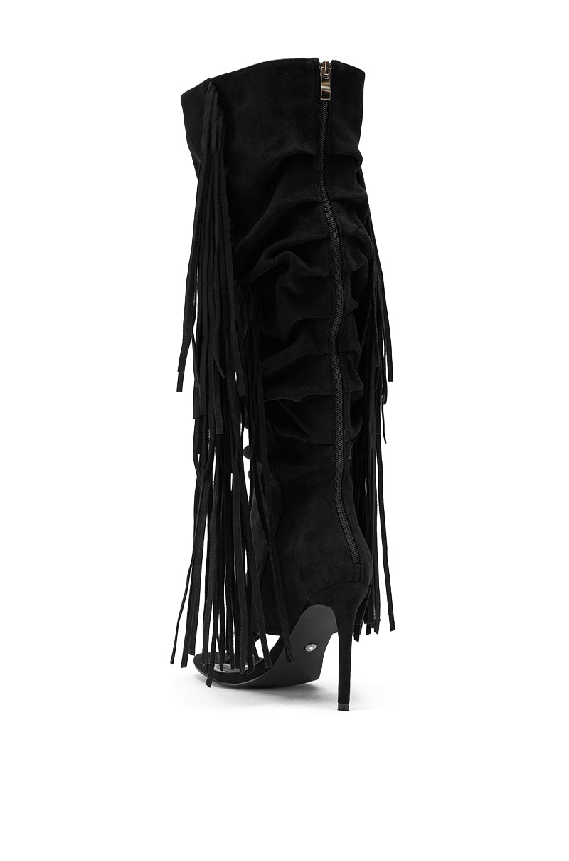 AZALEA WANG JOHANNA BLACK FRINGE GLADIATOR SANDAL