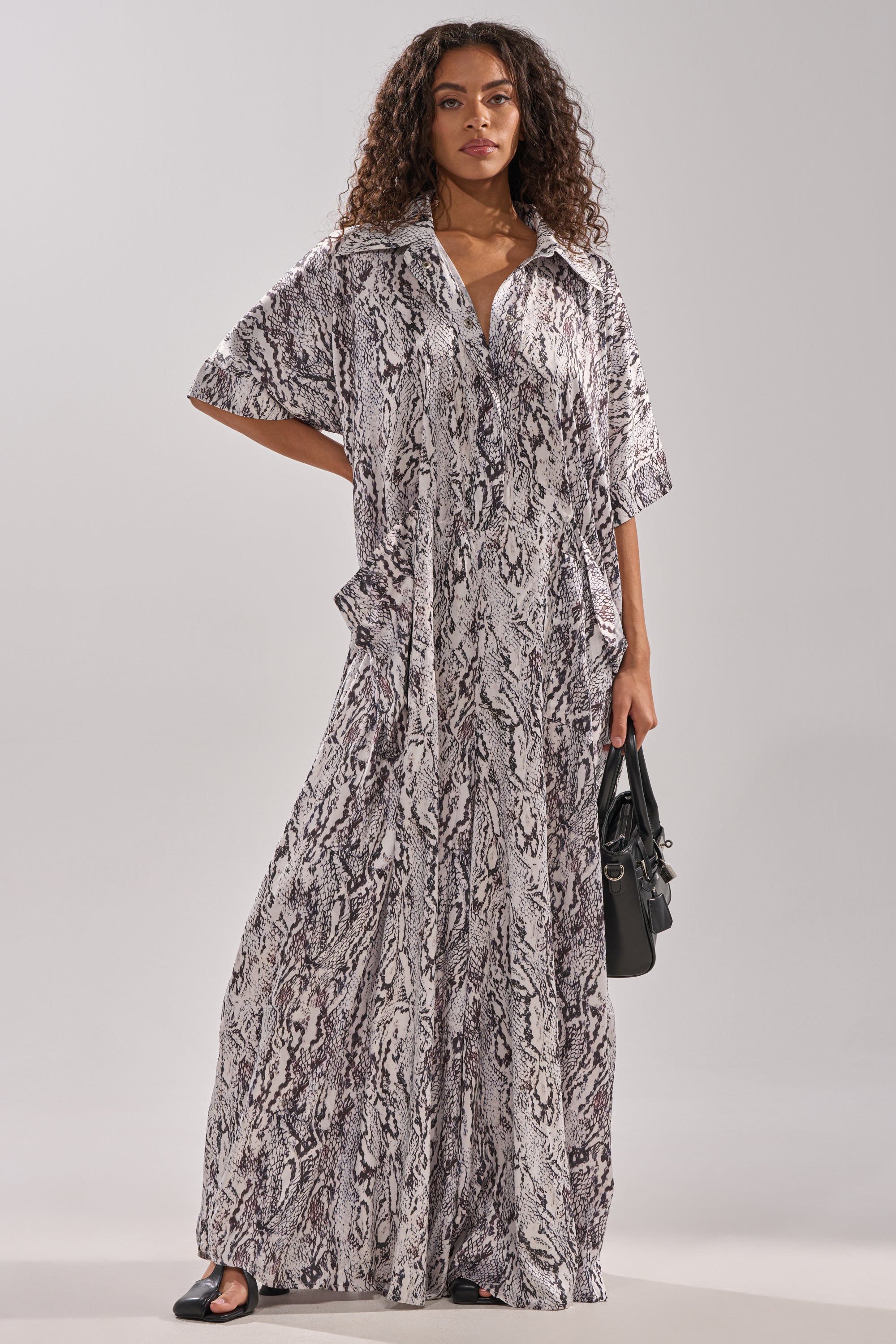 SHE'S RICH OVERSIZED SATIN JUMPSUIT IN SNAKE PRINT