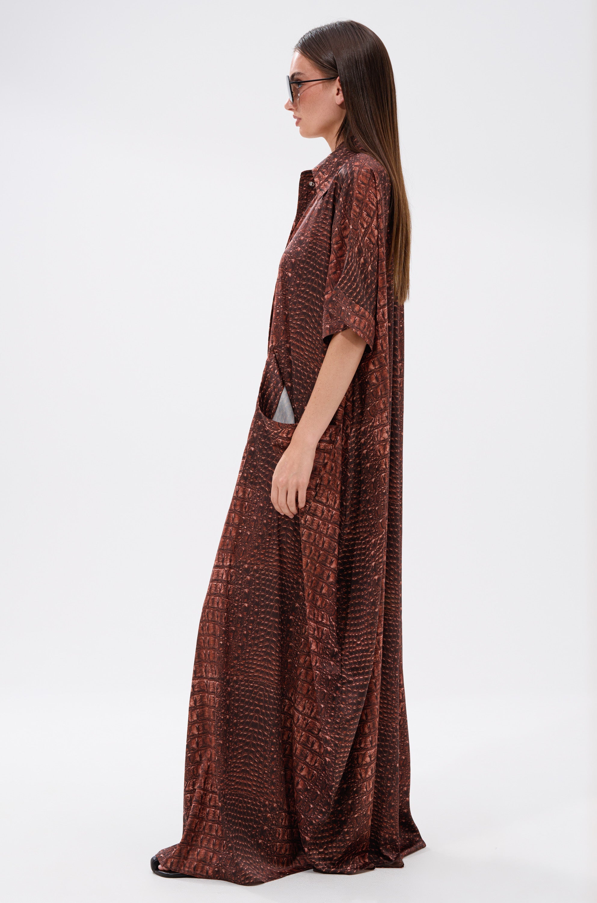 SHE'S RICH OVERSIZED SATIN JUMPSUIT IN CROC PRINT
