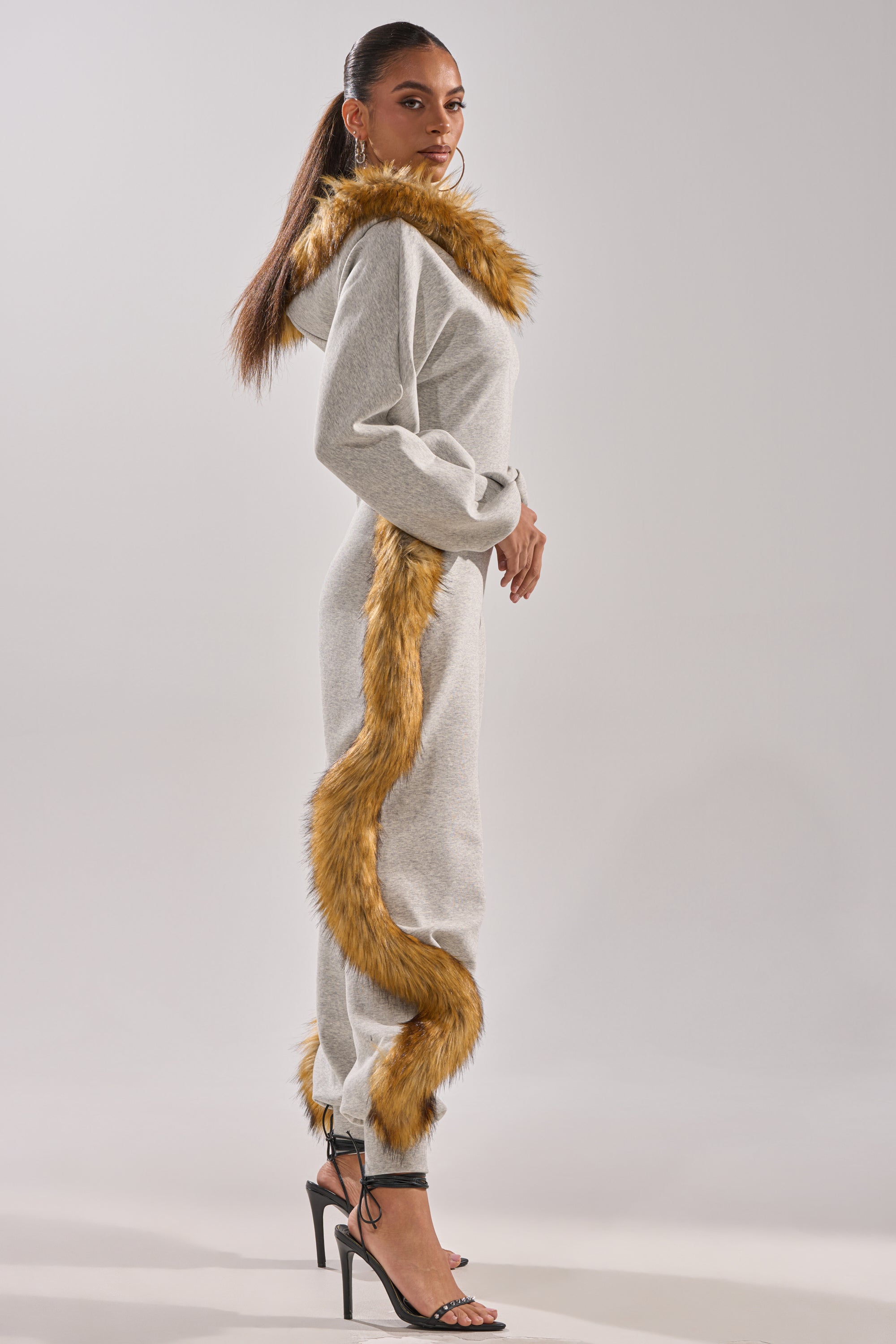 YOU WISH JUMPSUIT WITH FUR ACCENTS