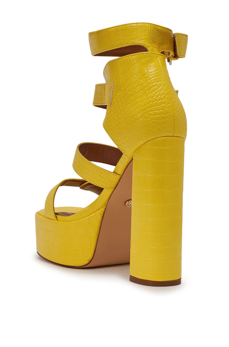 AZALEA WANG KAELIN YELLOW CROC PU PLATFORM CHUNKY SANDAL