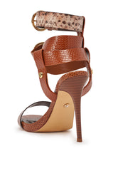 AKIRA GOLD KADINKSY COGNAC MULTI SNAKE MATERIAL STILETTO SANDAL