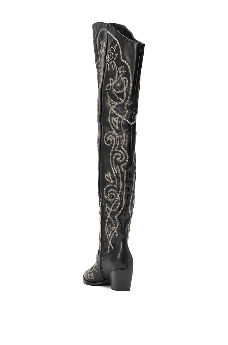 AZALEA WANG KESS BLACK WESTERN THIGH HIGH CHUNKY BOOT