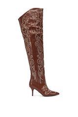 AZALEA WANG KETA BROWN WESTERN THIGH HIGH STILETTO BOOT