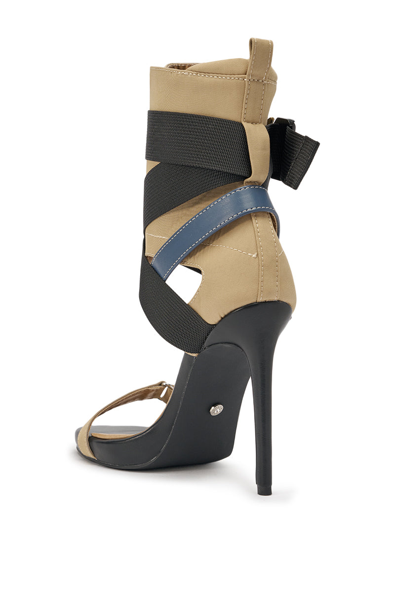 AZALEA WANG KIVA KHAKI STILETTO SPORTY SANDAL