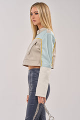 BETTER LUCK CROPPED MOTO IN LIGHT BLUE