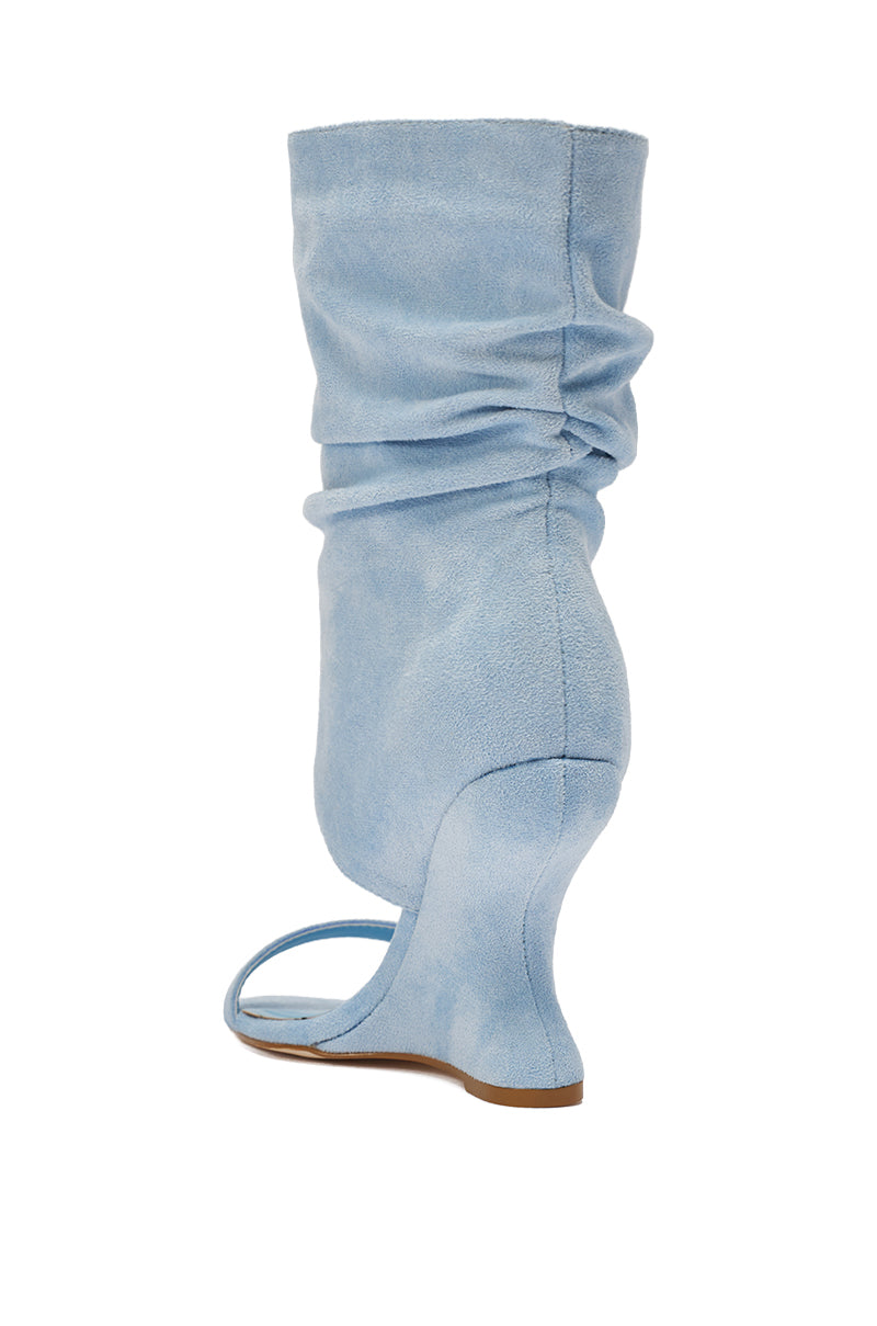 AZALEA WANG KYVELISA BLUE WEDGE OPEN TOE BOOTIE