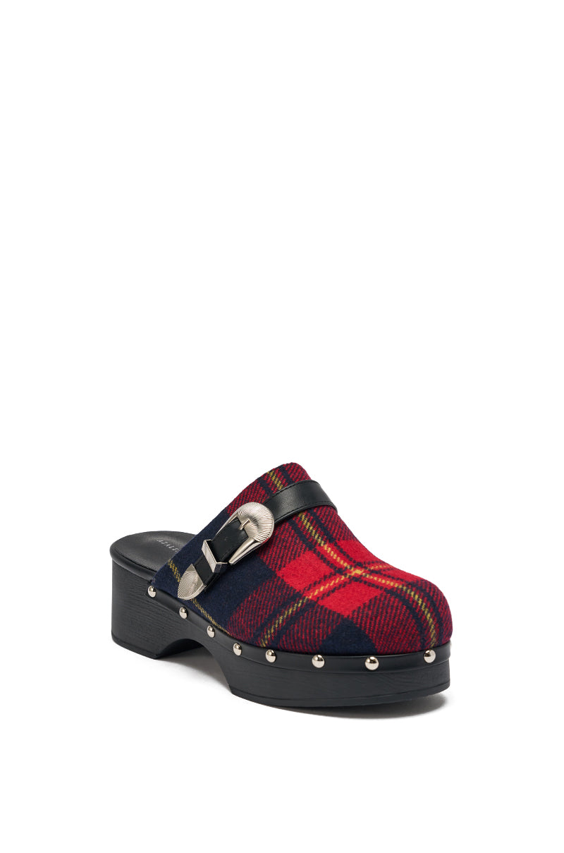 AZALEA WANG LATIFAH RED PLAID CHUNKY HEEL MULE