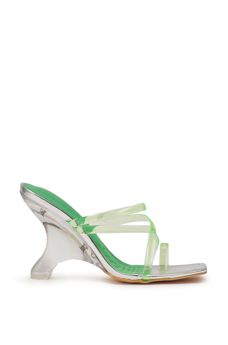 AZALEA WANG LEMUEL GREEN AND SILVER WEDGE SANDAL