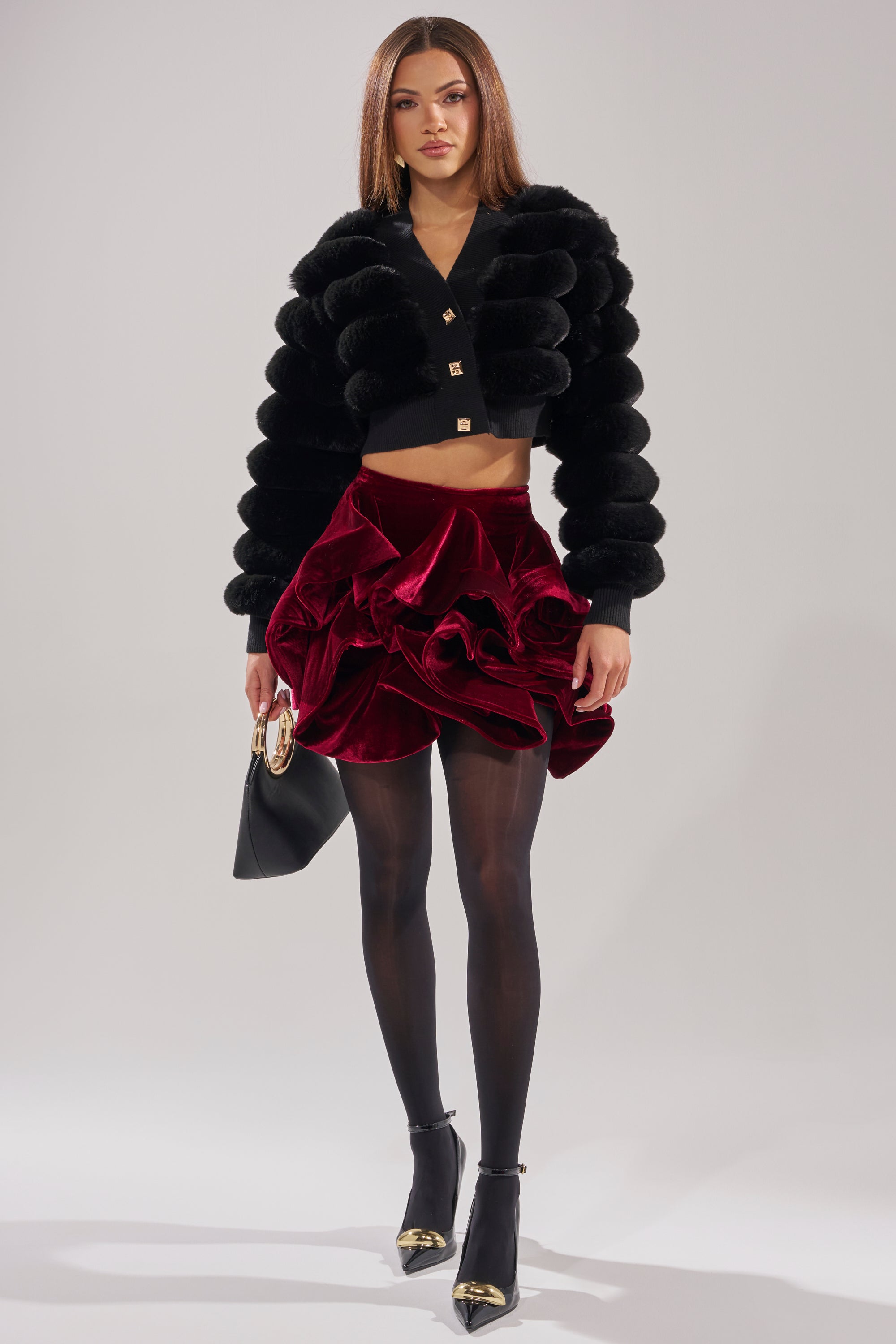 QUEEN VELVET RUFFLE SKIRT