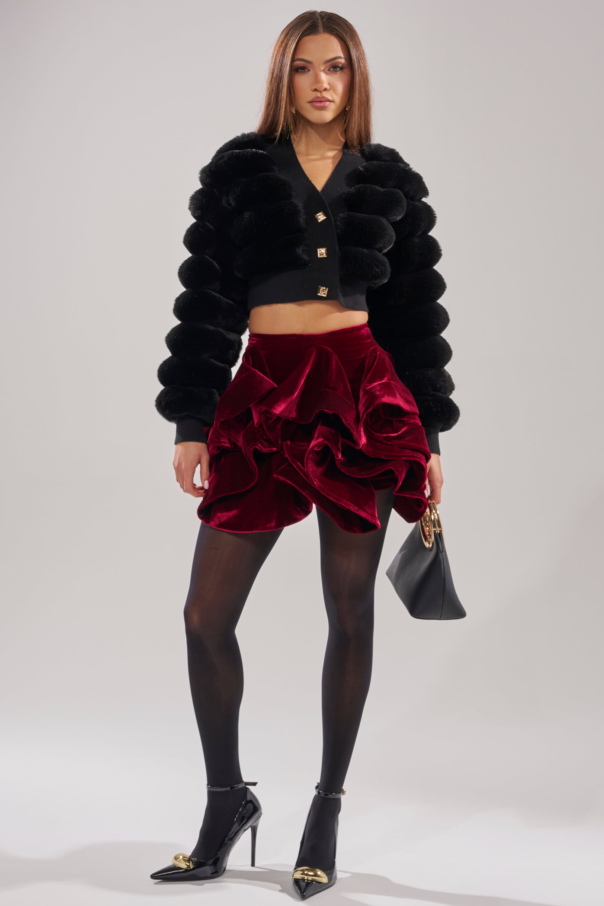 QUEEN VELVET RUFFLE SKIRT