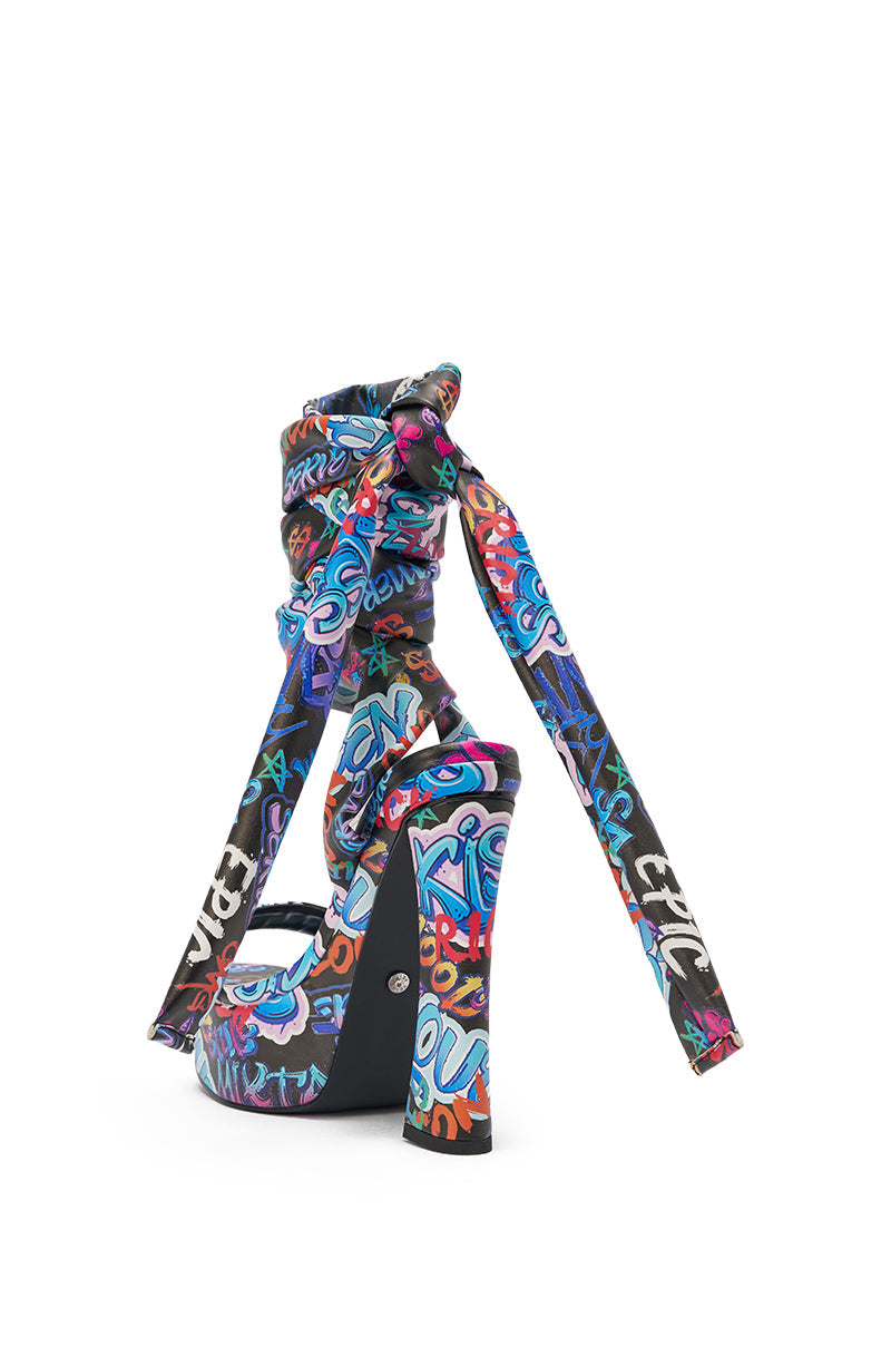 AKIRA GOLD MAGRITTE GRAFFITI STRAPPY CHUNKY SANDAL