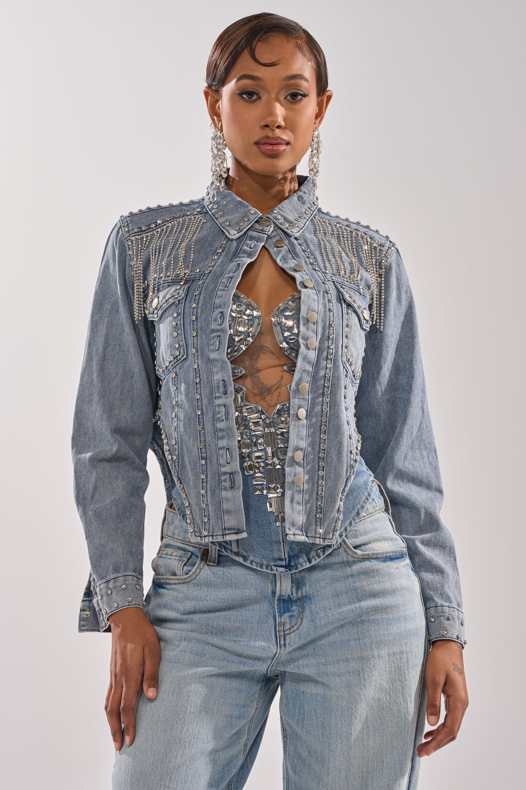 HOOKED ON YOU EMBELLISHED DENIM JACKET