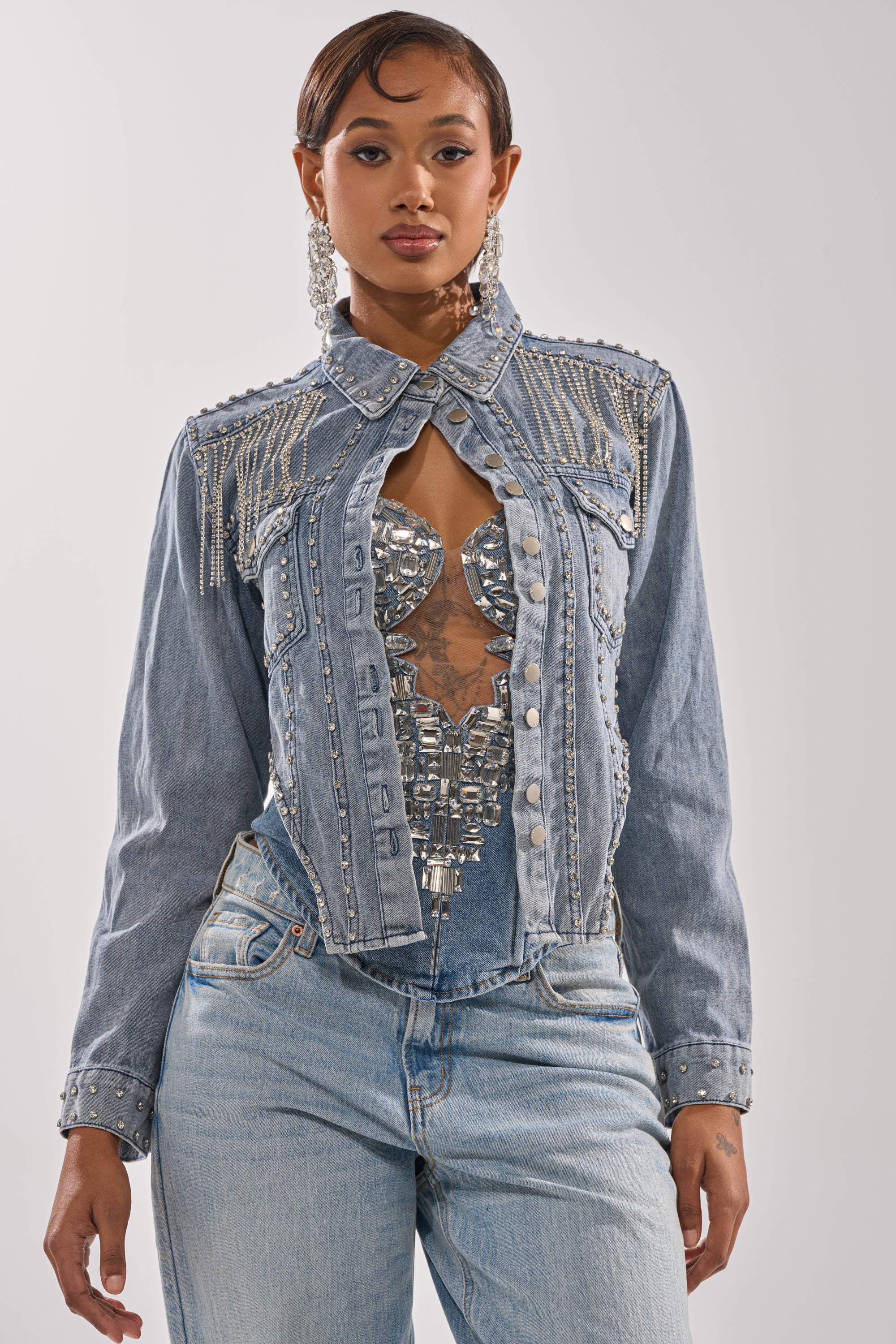 HOOKED ON YOU EMBELLISHED DENIM JACKET