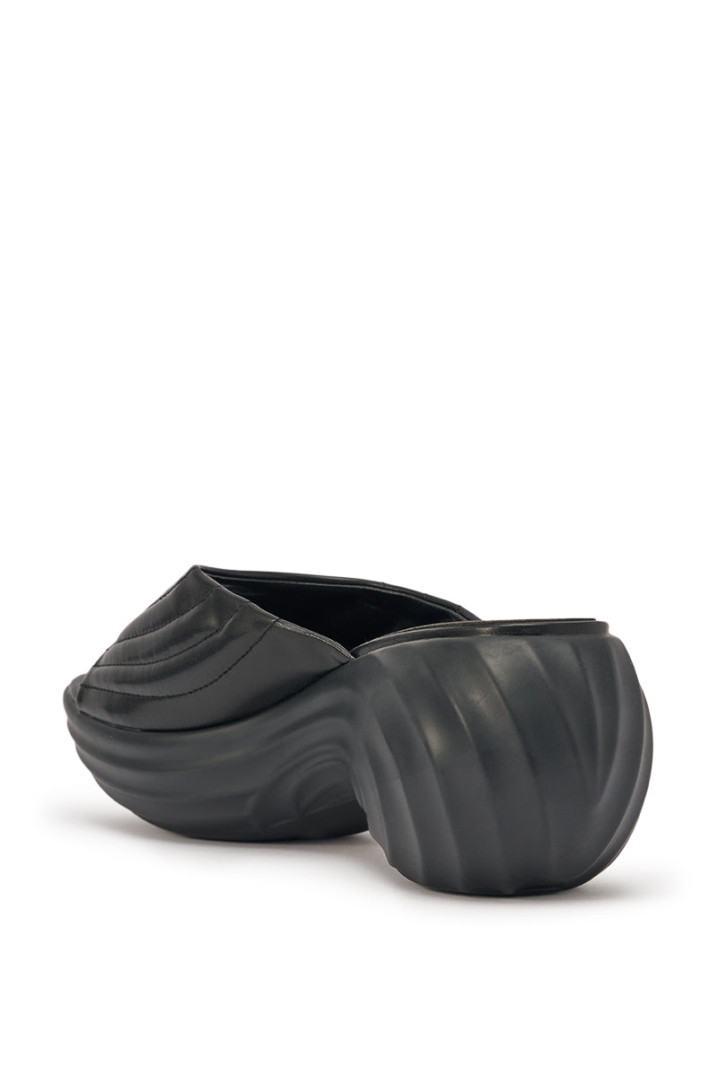 AZALEA WANG MIRAGE BLACK PU FLATFORM SLIP ON SANDAL