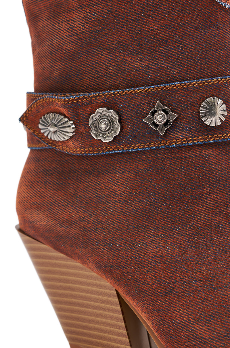 AZALEA WANG NEITH BURNT ORANGE DENIM WESTERN BOOTIE