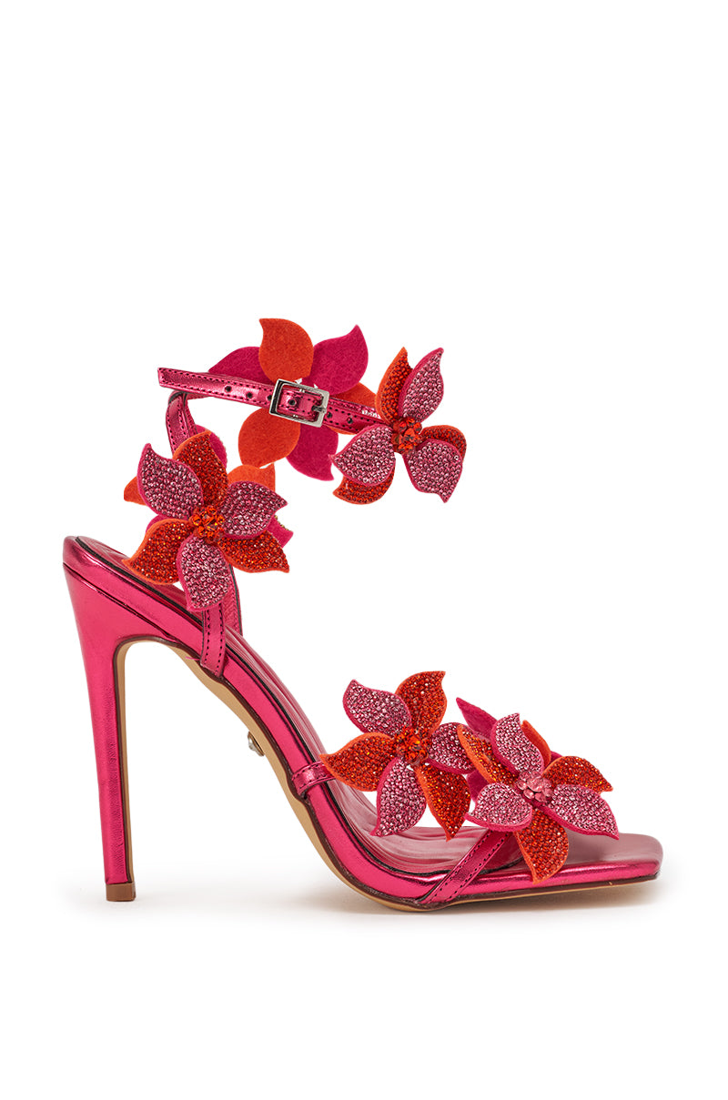 AZALEA WANG NERIYA PINK RHINESTONE FLOWER STILETTO SANDAL