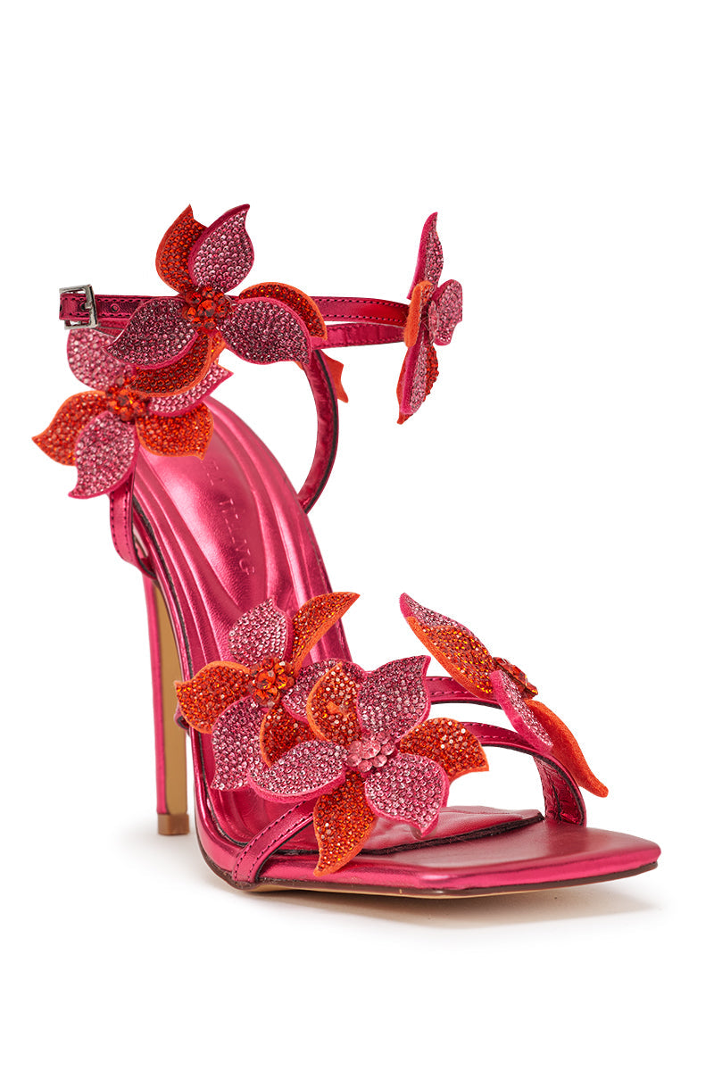 AZALEA WANG NERIYA PINK RHINESTONE FLOWER STILETTO SANDAL