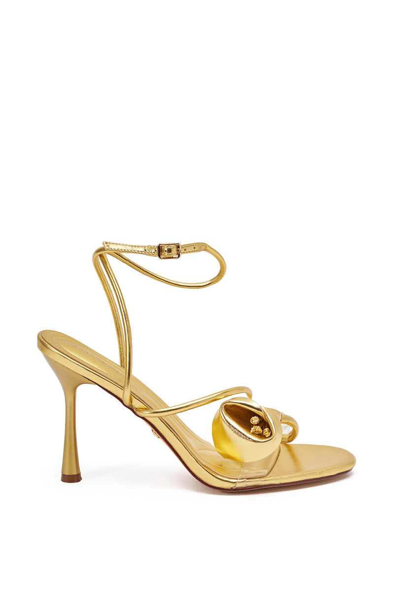 AZALEA WANG NILO GOLD METALLIC FLORAL DECALE STRAP STILETTO SANDAL