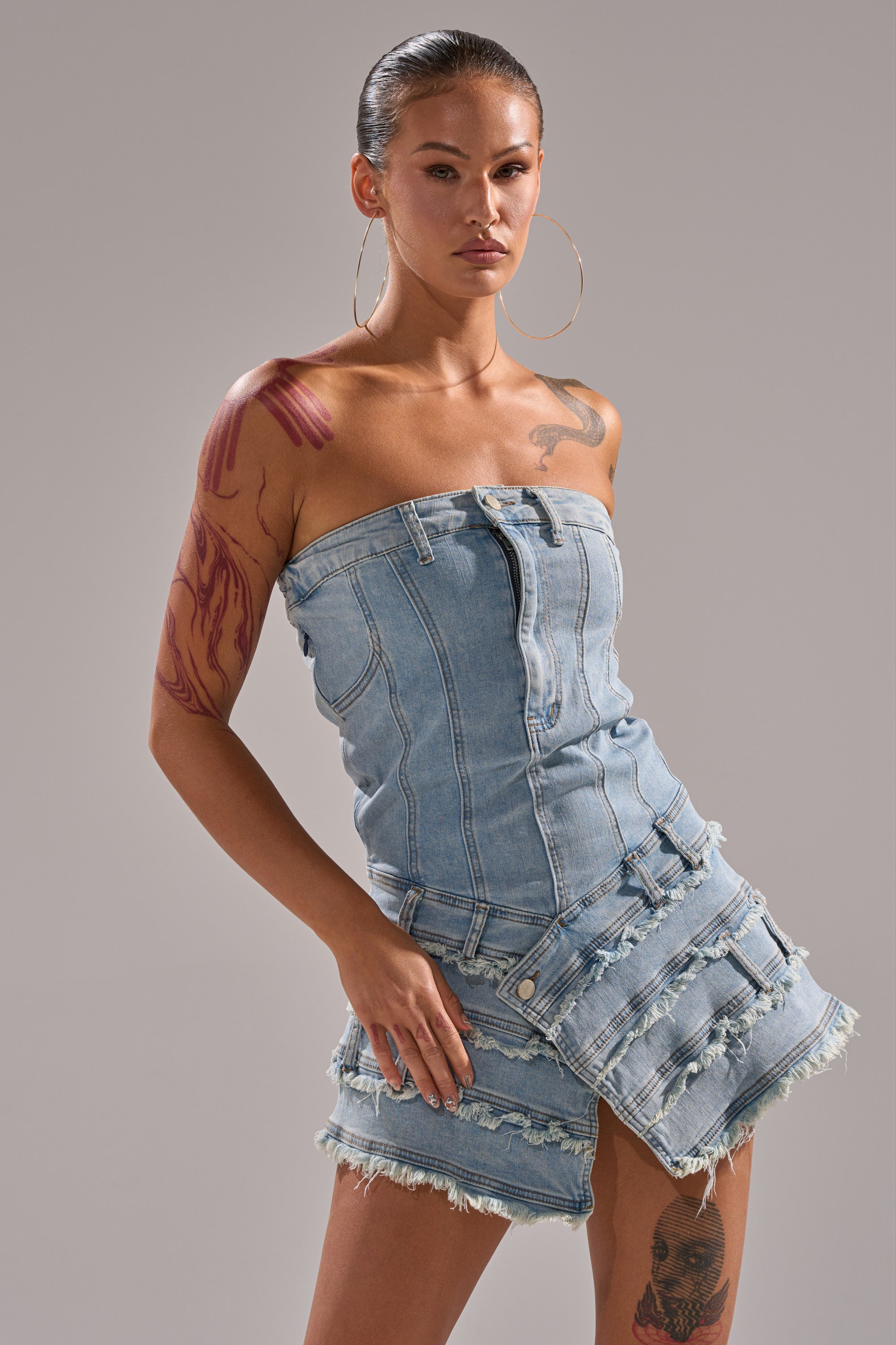 TOO MUCH TO LOVE DENIM ROMPER