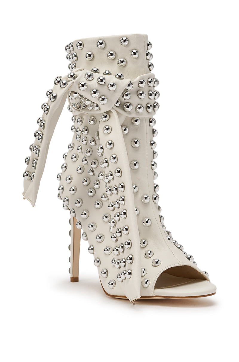 AZALEA WANG PRIS WHITE STUDDED OPEN TOE BOOTIE