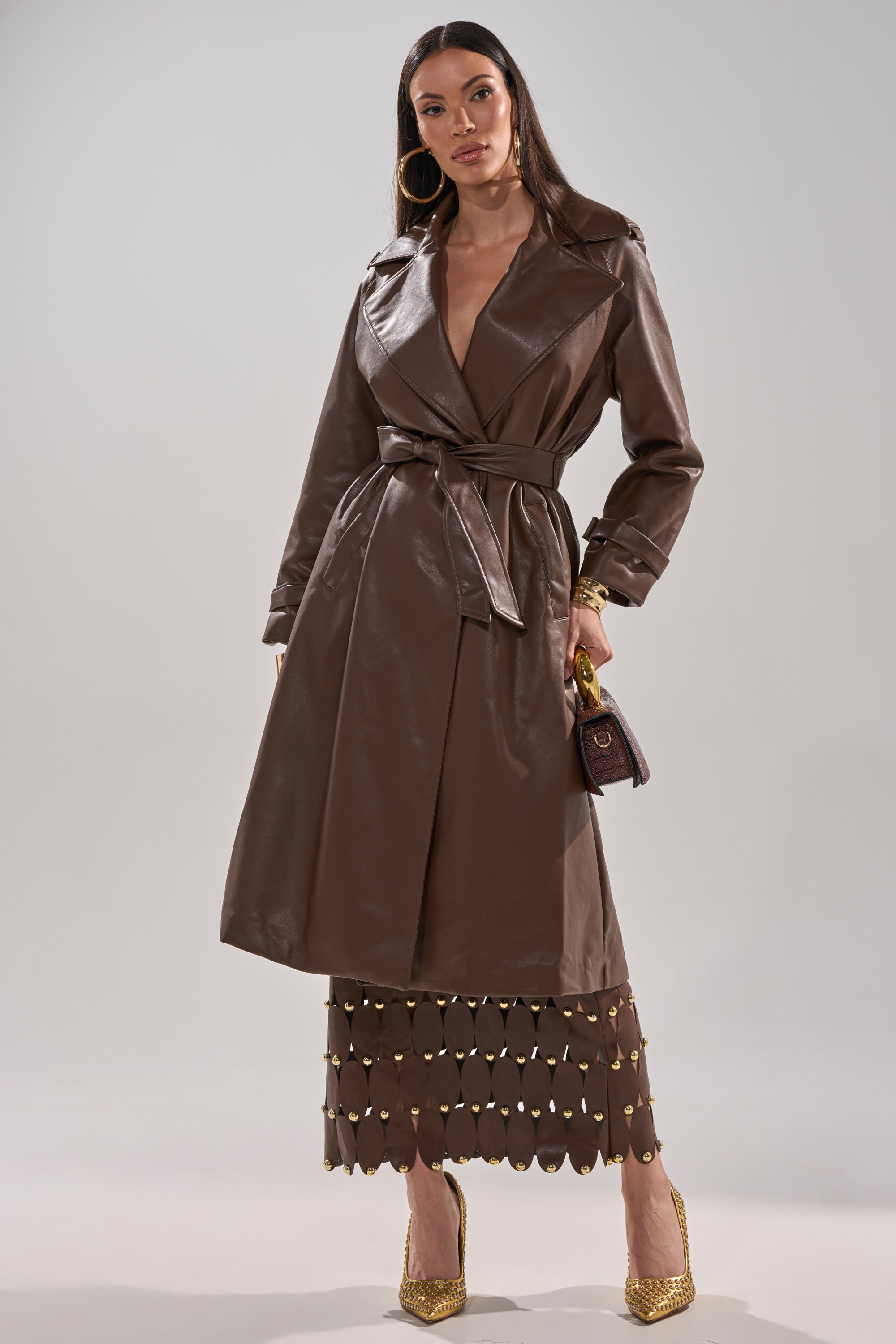 ESPRESSO MARTINI FAUX LEATHER TRENCH