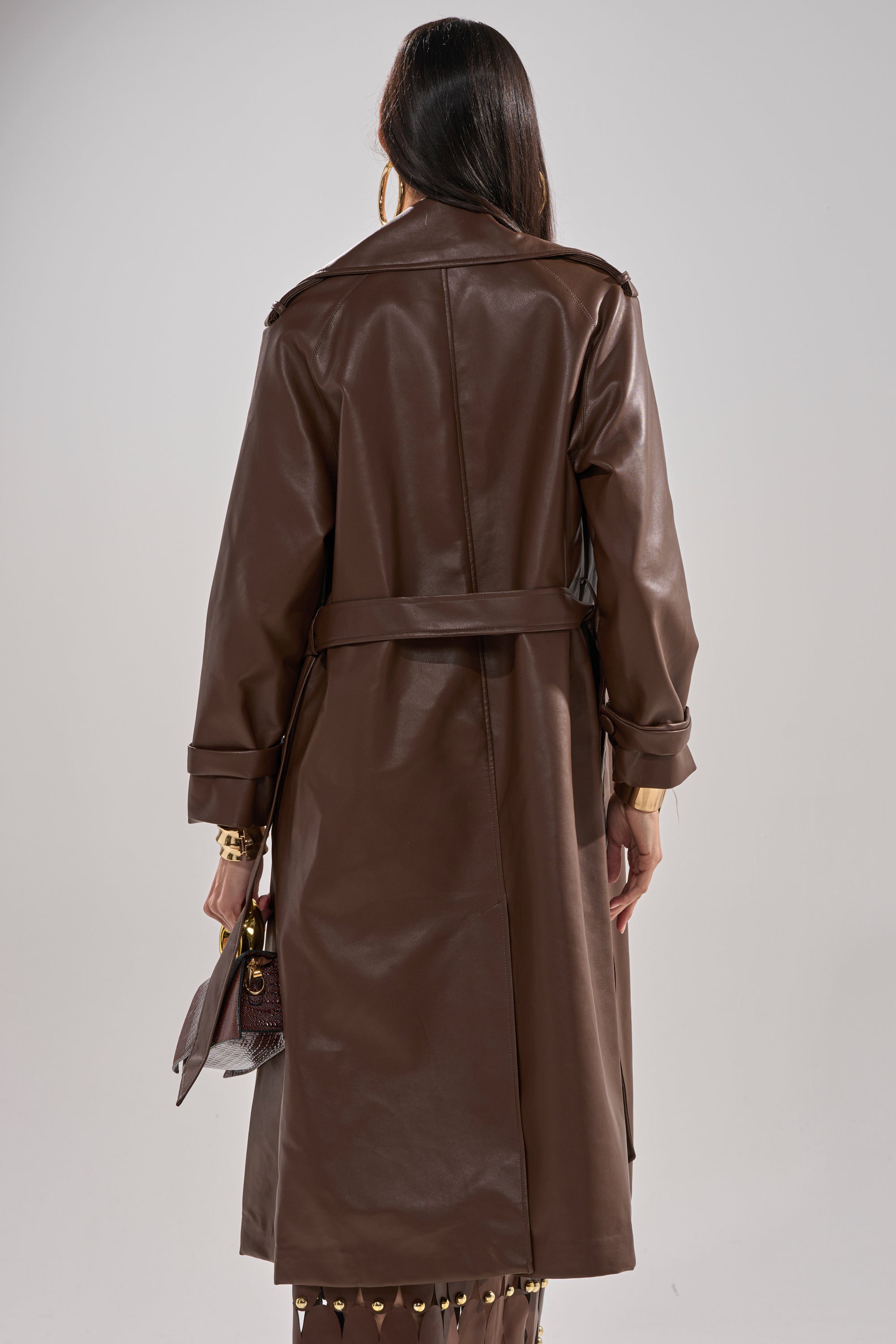 ESPRESSO MARTINI FAUX LEATHER TRENCH
