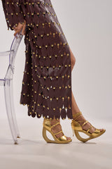 AKIRA GOLD RACHNA GOLD WEDGE OPEN TOE SANDAL