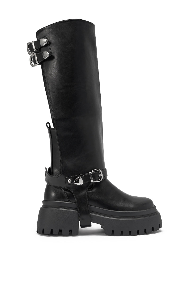 AZALEA WANG RAMPAGE BLACK DISTRESSED TWO PIECE COMBAT BOOT